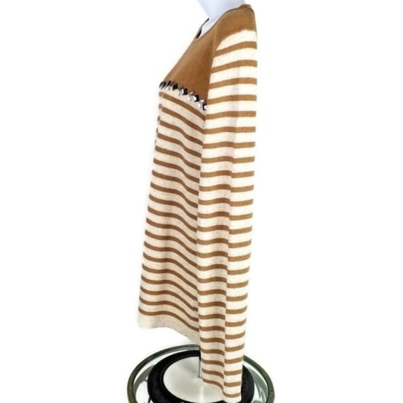 J Crew Factory Breton Tan Cream Stripe Long Sleeve Embellished Sweater Womens XL - Picture 3 of 10